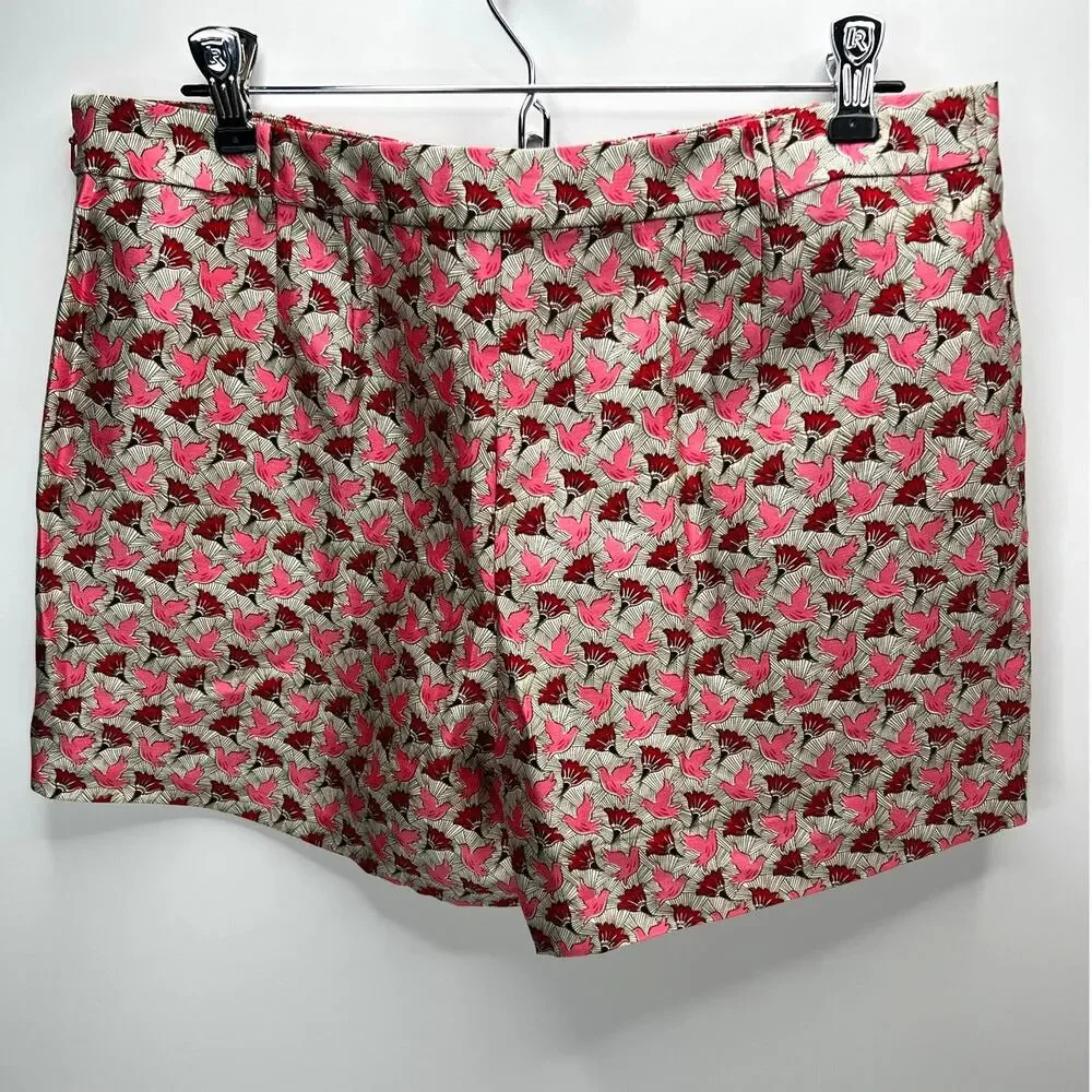 Tory Burch Bloom Doves Silk Gazar Dress Shorts High Rise Gray/Pink/Red Women 8